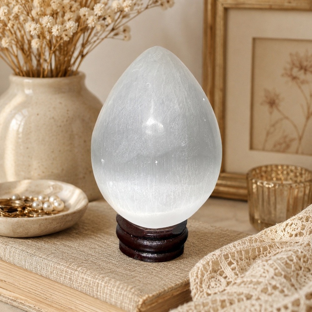 Selenite Crystal Egg Polished Stone Healing‎ Decor 3in White Zen Mediation Decor